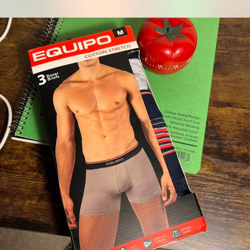 NWT 3pk Equipo Mens Cotton Stretch Boxer Briefs - Gray, Red Pattern, Navy Blue